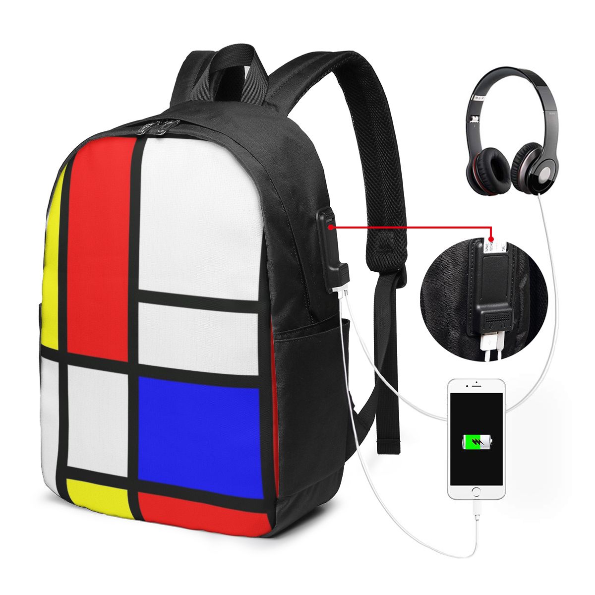 Laptop Bag - Mochila Piet Mondrian Composition para viagem,